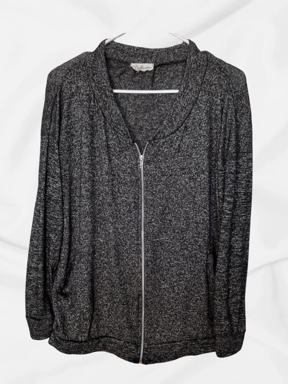 Thyme & Honey Womens L Gray Marled Full Zip Cardigan Lightweight Made USA